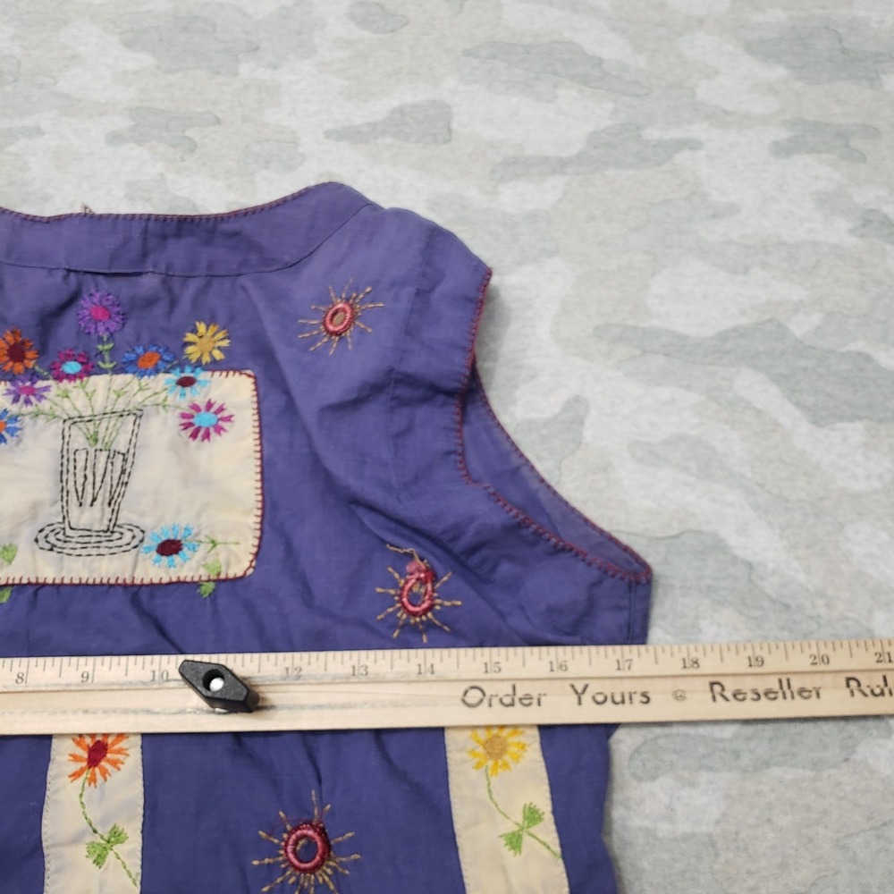 Hand Block Dress Womens Small Multicolor Cottage Core Button Sleeveless - Picture 8 of 10